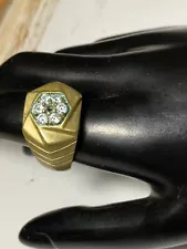 VTG Antique 18k Gold Plated Thick Heavy Mens Statement Ring Needs Mid Stone Rep