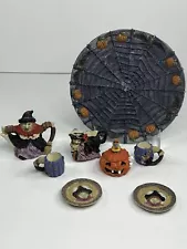 New ListingVintage Halloween Mini Decorative Tea Set Pumpkin Witch Skull Ghost Spider Web