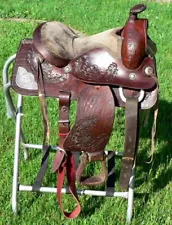 VERY NICE 13" WESTERN YOUTH SADDLE WITH SILVER PLATES