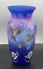 Fenton Gift Shop 2023 Cobalt Satin Hummingbird Vase Ltd Ed 18/42