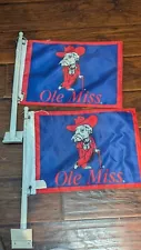 Lot Of 2 Vtg Blue Ole Miss Colonel Reb Mississippi Car Flags RARE Banned Mascot