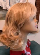 Honey Blonde Wave Wig 14" Long Side Sweep Bangs Costume Halloween (E20)