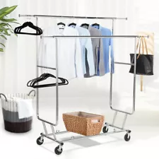 Adjustable Rolling Garment Rack Heavy Duty Clothes Rack Clothes Hanger Used