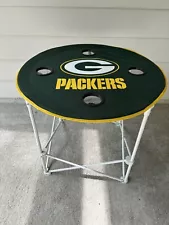 Green Bay Packers￼ Round Tailgate Camp Beach Table 4 Cup Holder Portable Fold