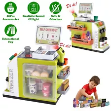 Cash Register Playset with Toy Coffee Machine Pretend Play Calculator Scanner