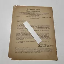 Theodore F Koch & Co signed letter Beaumont Tx 1929 East Texas Hamshire