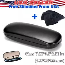 NEW Clam Shell Hard Eyeglasses PU Glasses Case Black w/Microfiber Cleaning Cloth