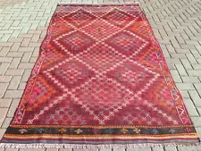 Red Colored Rug, Turkish Rug For Sale, Area Rug, Wool Kilim 61X103" Kelim Carpet