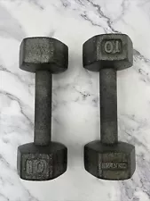 Vintage Ivanko Pair 10Lb Dumbbell Hex Metal Silver