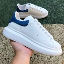 Alexander McQueen Oversized White Leather Fashion Shoes Pure blue tail Men's