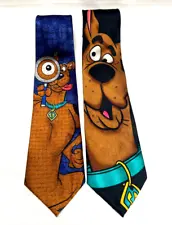 Lot 2 Silk Scooby Doo Neckties Cartoon Network Warner Bro Spy Glass Bones 4 Inch