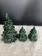 Lot Of 3 Vintage Green Ceramic Christmas Trees Large Tree 6" Small Trees 4"