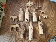 Vintage Hand Carved Wooden Nativity Christmas Figures Set