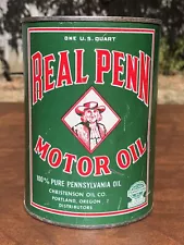 Old Vintage Real Penn Motor Oil Metal Can Portland Oregon 1 quart Rare