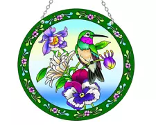 Hummingbird Stained Glass Window Hangings - Colorful Flower Suncatchers for Wind