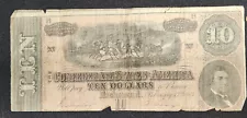 !864 $10 Confederate Note, 1883 Stamped, Democrat Political Primary Richmond Va