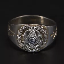 VTG Sterling Silver - Freemason Masonic Symbol Men's Ring Size 15 - 10g