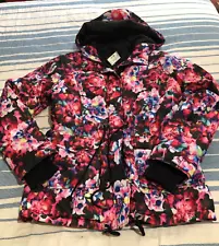 Aeropostale Womens L Large Tall LT Black Floral Quilted Hooded Anorak Jacket NWT