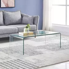 Modern Rectangular Waterfall Design Tempered Glass Coffee Table