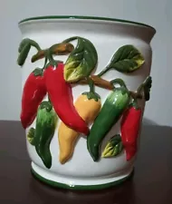 ARC Ceramic Kitchen Utensils Jar 3D Hot Chili Peppers 7x6 Hand painted