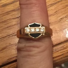 HARLEY DAVIDSON Jostens Black Front With Ring Large 10k Gold 4 Diamonds