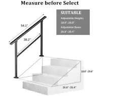 4-Step Outdoor Stair Railing: Black Wrought Iron Handrail for 3 to 4 Steps