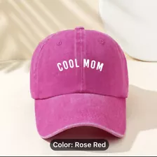 Cool Mom Baseball Style Hat - Lightly Distressed Cotton - Rose Red Color