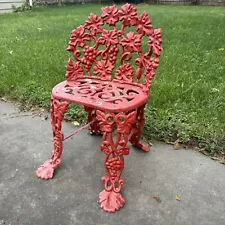 Antique Vtg Victorian Heavy Cast Iron Garden Patio Set Chair Grapes Vine READ