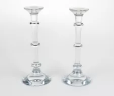 STUNNING Etched Val St. Lambert Belgian Crystal Candle Holder Pair RARE