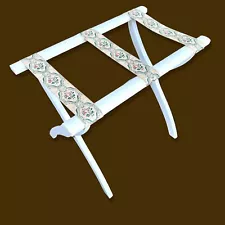 Vintage Wood White Luggage Rack with Fabric Tapestry Ribbon Stand SCHEIBE (?)