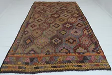 Vintage Turkish Rug For Sale Embroidery Kilim Large Handmade Rug Carpet 73"x117"