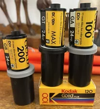 Lot (4) Kodak Gold 35mm Color Film Rolls 100 200 Max GB GT GA 120 Exp 24