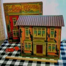 Antique McLoughlin Bros New Folding Doll House Cardboard Lithograph Box Lid