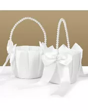 2PCS Flower Girl Baskets Wedding Baskets with Pearl Handle for Wedding Ceremony