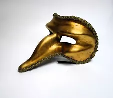 Plague Doctor Venetian Long Nose Mask Gold with Patina & Lace Accents