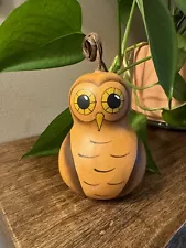 Hand painted Dried Owl Gourd - Signed 4 3/4 x 2 3/4