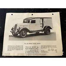 Vintage 1930s Sales flyer commercial truck No. 404 Milk Panel Body