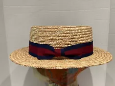 STRAW BOATERS HAT M91 BY KAREN KEITH NEW STRIPED GROSGRAIN BOW CLASSIC