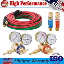 NEW Oxygen and Acetylene Regulator Set 1/4"×25Ft Hose + 2x Welding Gas Gauges US