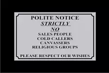 No Cold Callers Canvassers Sales Front Door Sign Sticker - Letterbox SILVER X 2