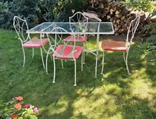 RARE 1950s VINTAGE Wrought Iron Patio Table 4 Chair Set