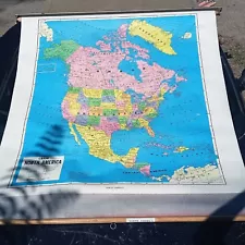 Vintage George F. Cram school Pull Down Map Of North America VERY RARE