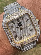 14k Gold Plated & Stainless Steel Two Tone Real Mens Watch Iced CZ Hip Hop