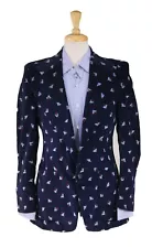 Vintage 1970's Navy Velvet Mushroom Psychedelic Hippie Print Pattern Blazer 38R