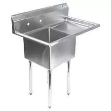 OPEN BOX - Commercial Stainless Steel Kitchen Utility Sink w Drainboard