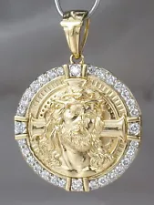 10k Yellow Gold .417 Lab Grown Diamond-.50 tcw Fine Jesus Religious Pendant