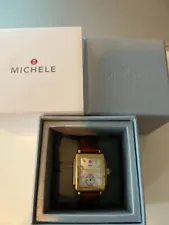 MICHELE Deco 18k Gold Diamond Dial Watch For Sale