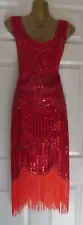 Red sequin 1920's gatsby style flapper dress size L UK 14 VGC