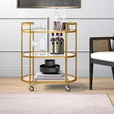 30" Wide Oval Bar Cart in Brass, Bar Carts for the Home