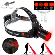 Red Light Headlamp LED Zoom Headlight For Night Hunting Hog Coyote 4Mode USA